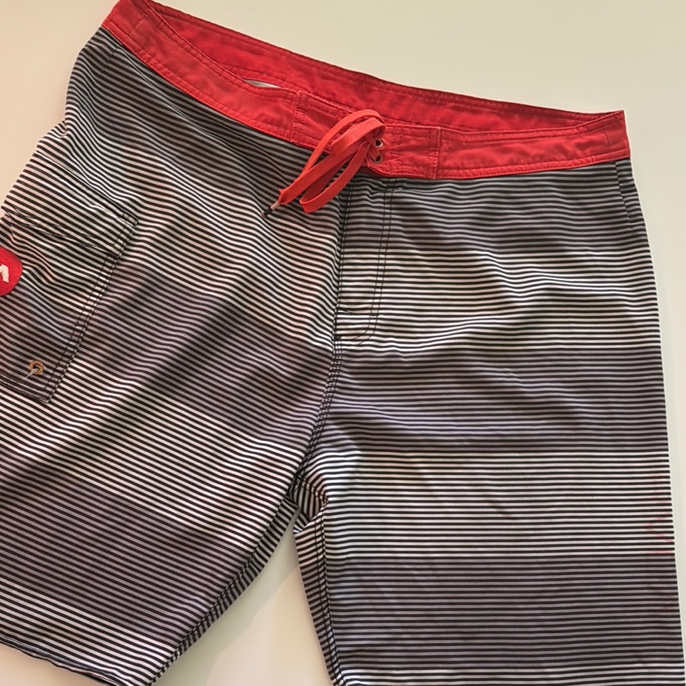 RVCA Red and Black Board Shorts with Striking Stripes